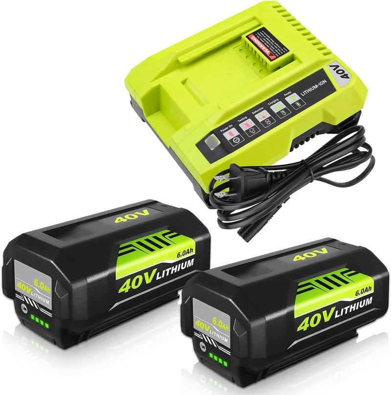 Topbatt 2-Pack 6000mAh OP4060A Replacement for Ryobi 40V Battery and Charger Compatible with Ryobi Battery Lithium Ion 40V OP40601 OP40602 OP4030 OP4040 OP4050A OP40261 Cordless Tools - Image 1